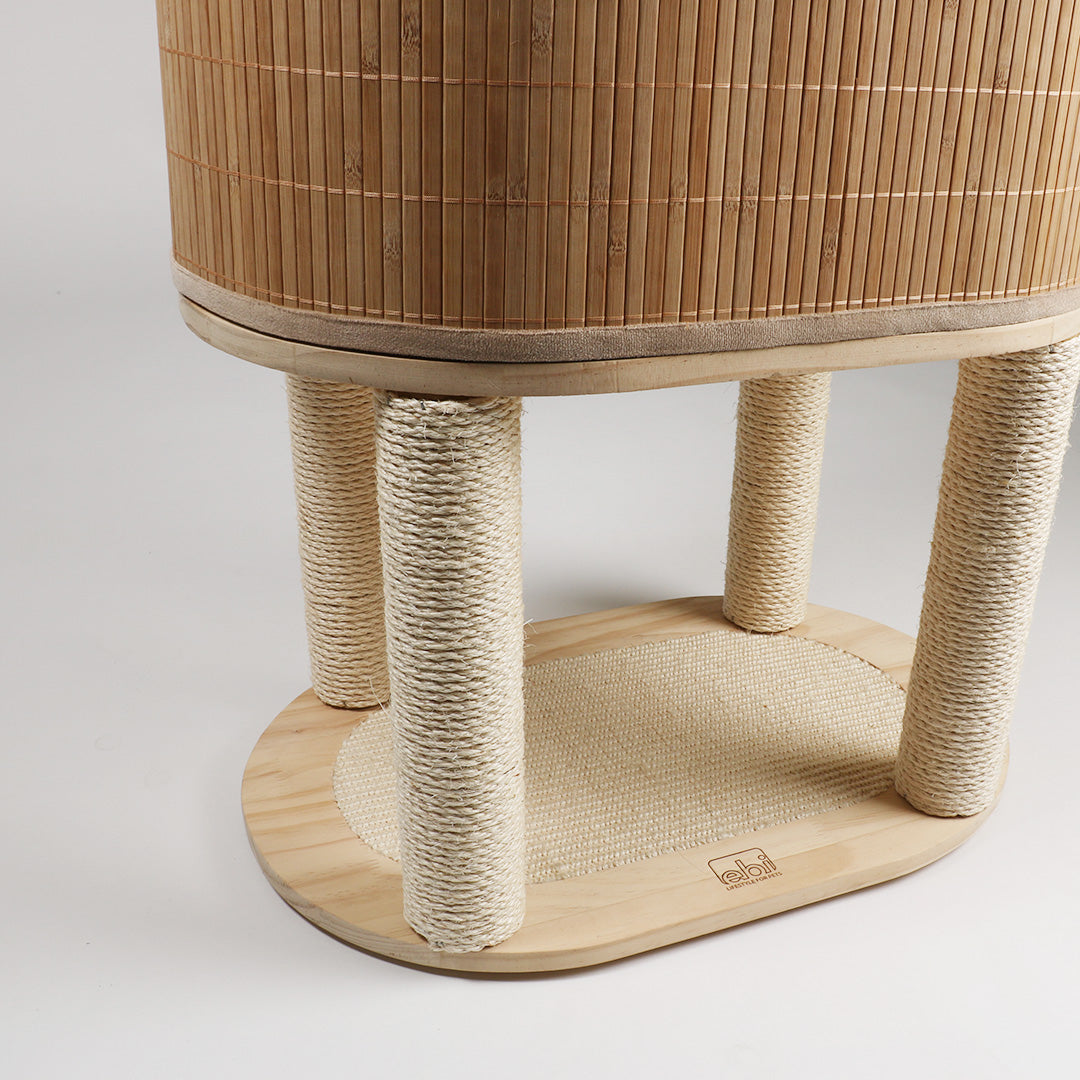 Natuurlijke krabpaal met een rond huisje bamboe – designforpets